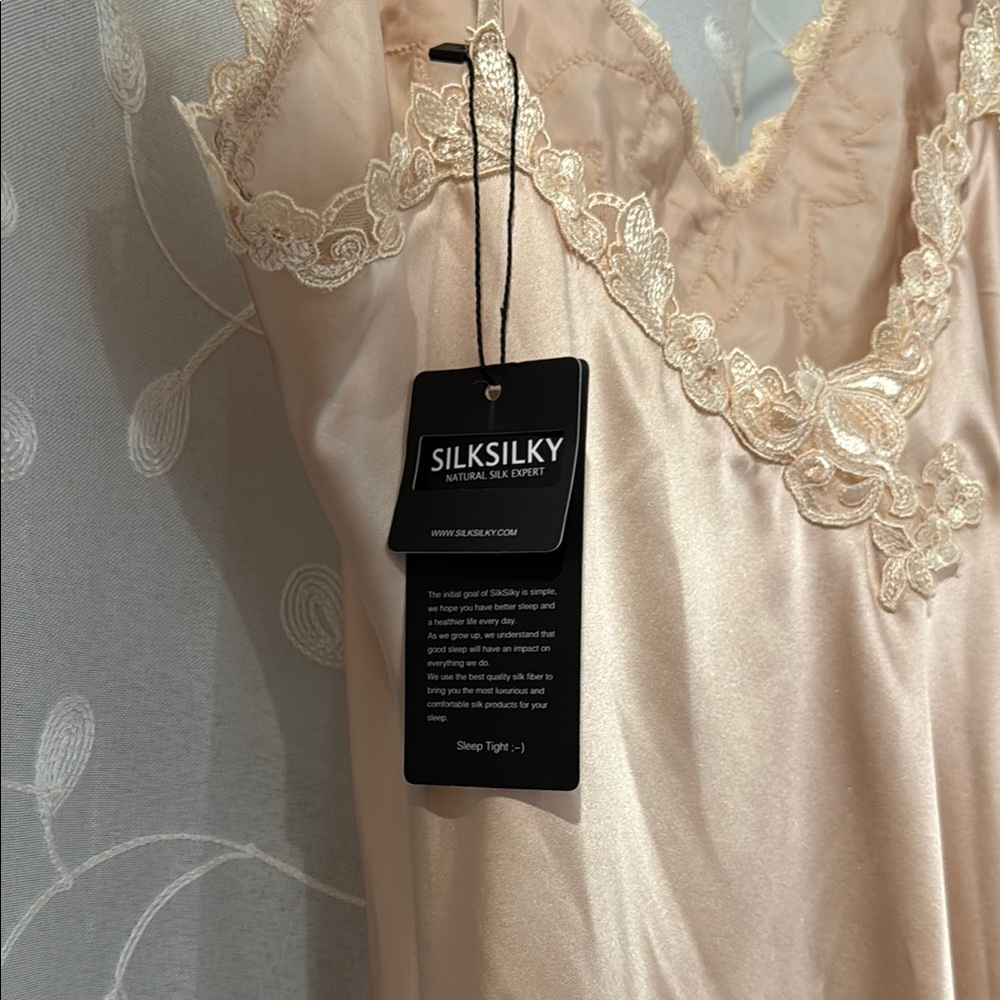 Silk Lace Trim Chemise Slip in Champagne - Picture 2 of 4